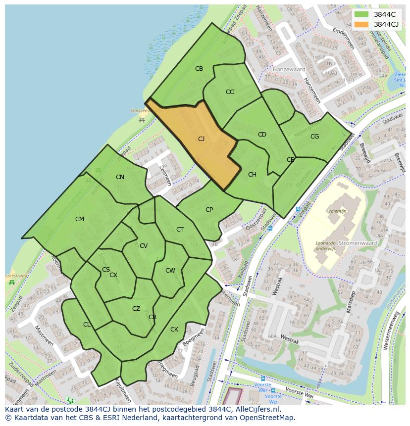 Afbeelding van het postcodegebied 3844 CJ op de kaart.