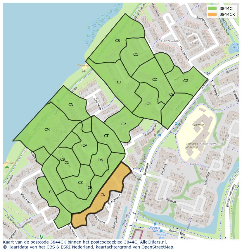 Afbeelding van het postcodegebied 3844 CK op de kaart.
