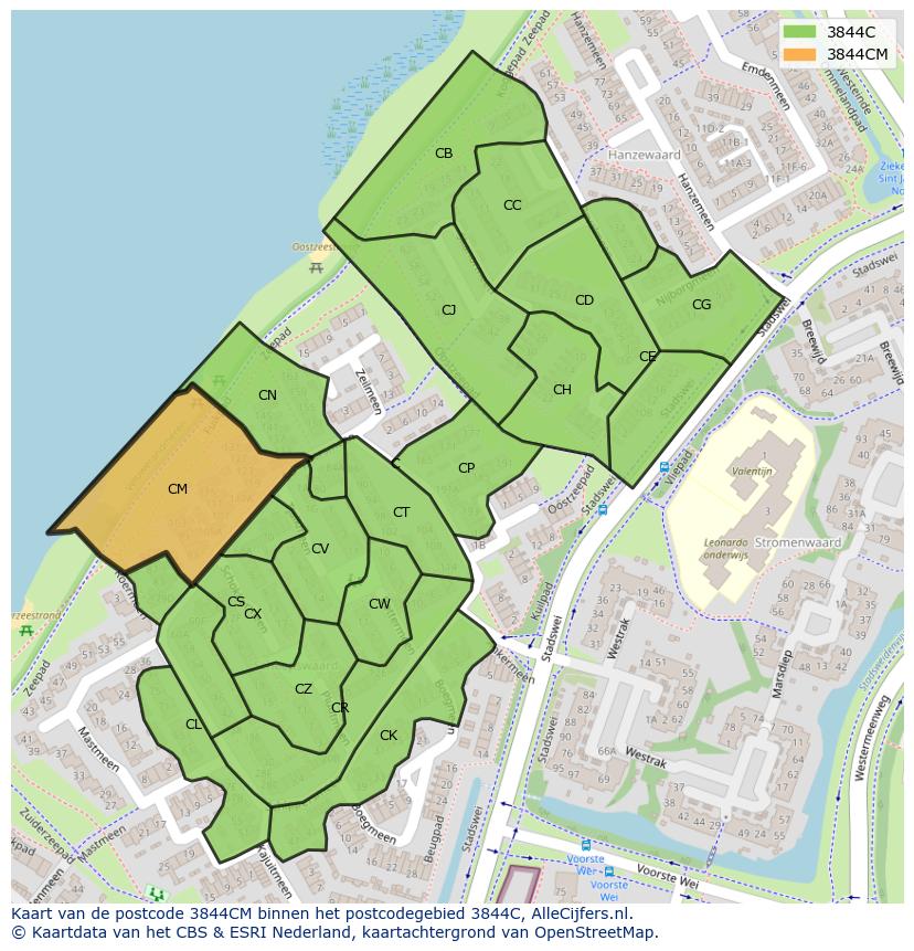 Afbeelding van het postcodegebied 3844 CM op de kaart.