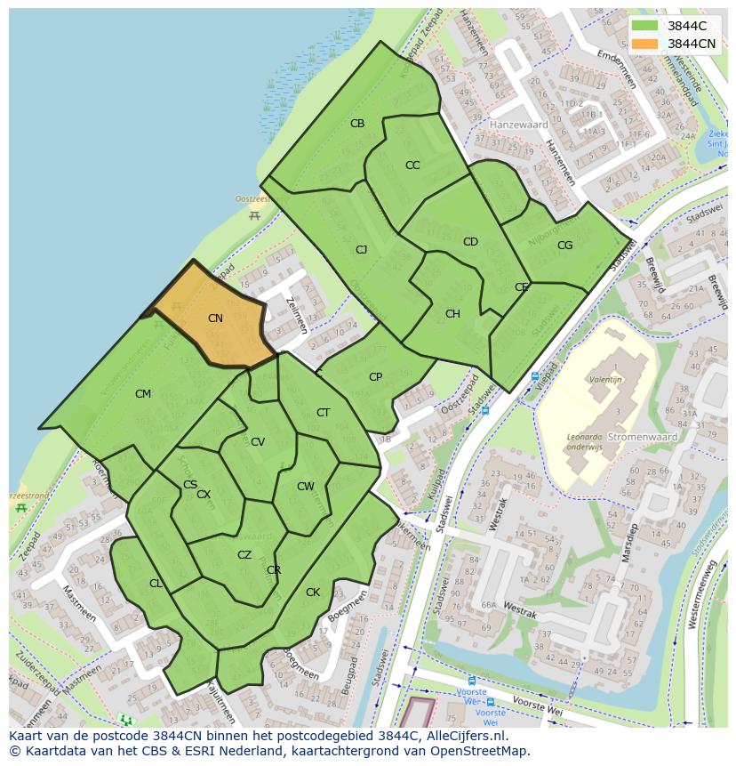 Afbeelding van het postcodegebied 3844 CN op de kaart.
