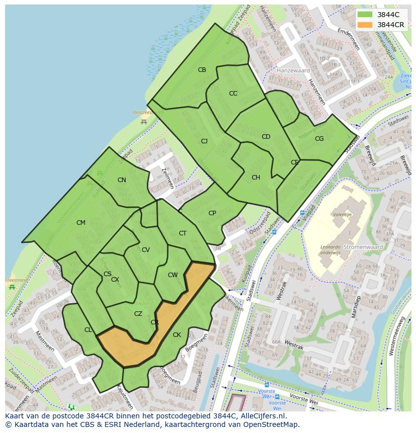Afbeelding van het postcodegebied 3844 CR op de kaart.