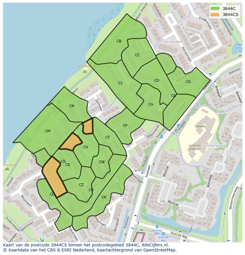 Afbeelding van het postcodegebied 3844 CS op de kaart.