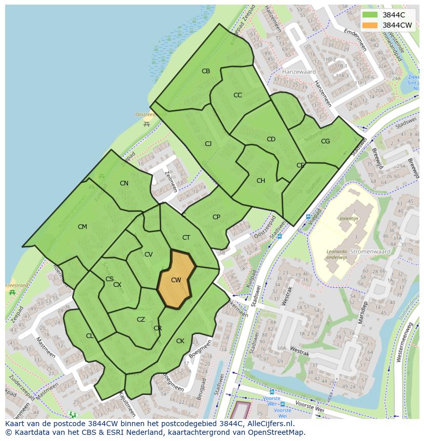 Afbeelding van het postcodegebied 3844 CW op de kaart.