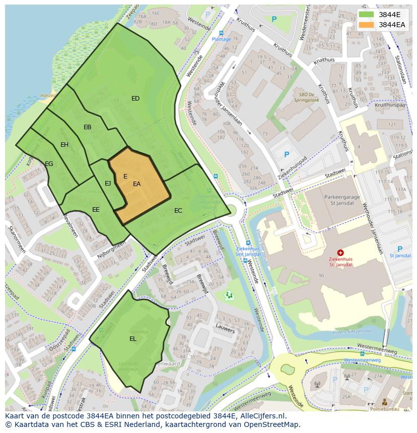 Afbeelding van het postcodegebied 3844 EA op de kaart.
