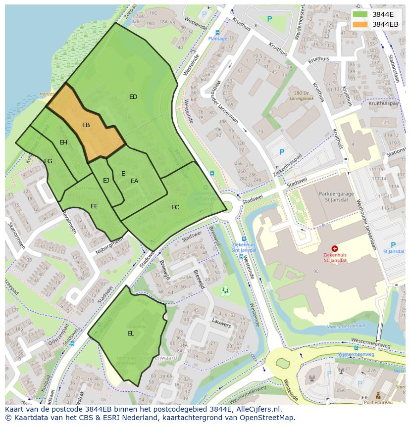 Afbeelding van het postcodegebied 3844 EB op de kaart.