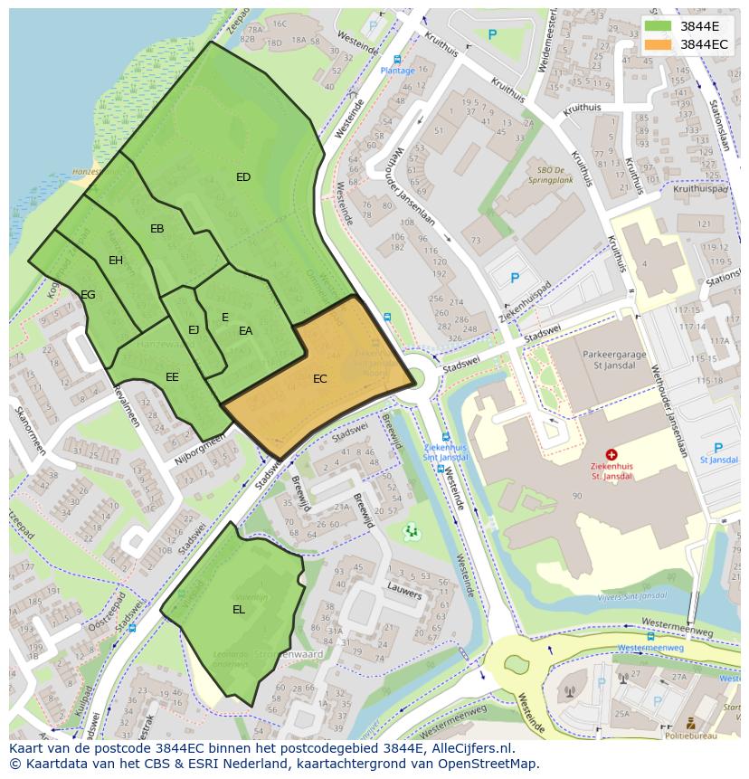 Afbeelding van het postcodegebied 3844 EC op de kaart.