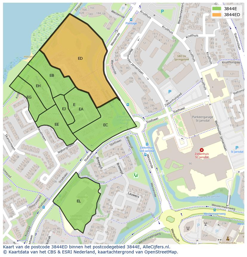 Afbeelding van het postcodegebied 3844 ED op de kaart.