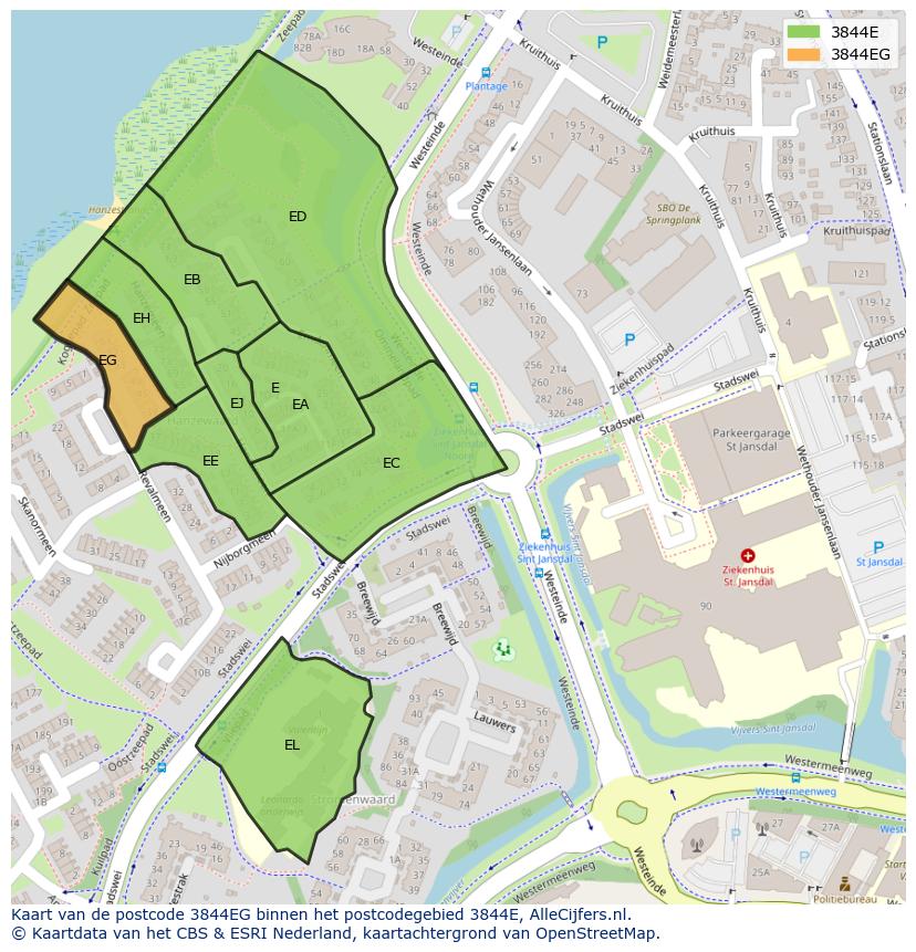 Afbeelding van het postcodegebied 3844 EG op de kaart.