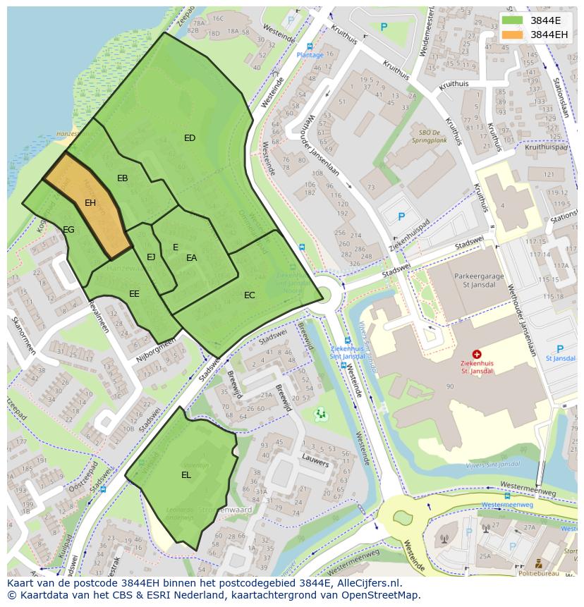 Afbeelding van het postcodegebied 3844 EH op de kaart.