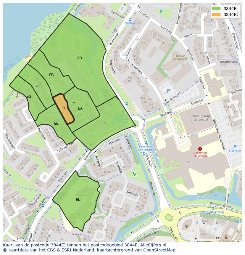Afbeelding van het postcodegebied 3844 EJ op de kaart.