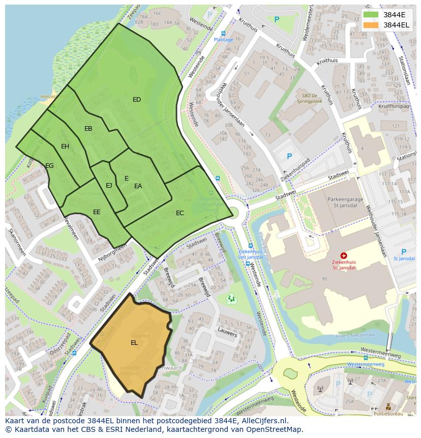 Afbeelding van het postcodegebied 3844 EL op de kaart.