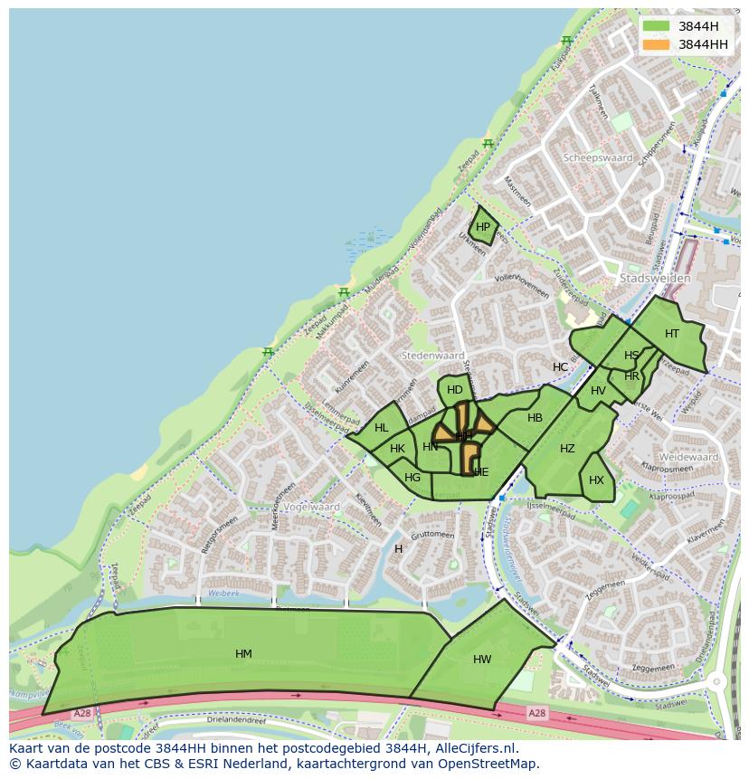 Afbeelding van het postcodegebied 3844 HH op de kaart.