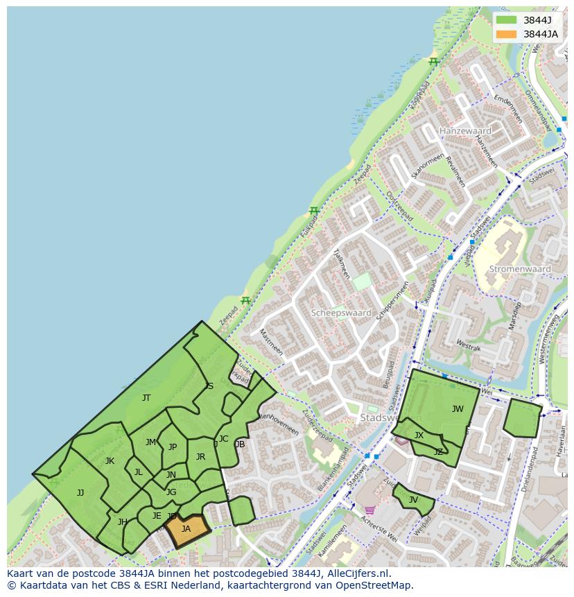 Afbeelding van het postcodegebied 3844 JA op de kaart.