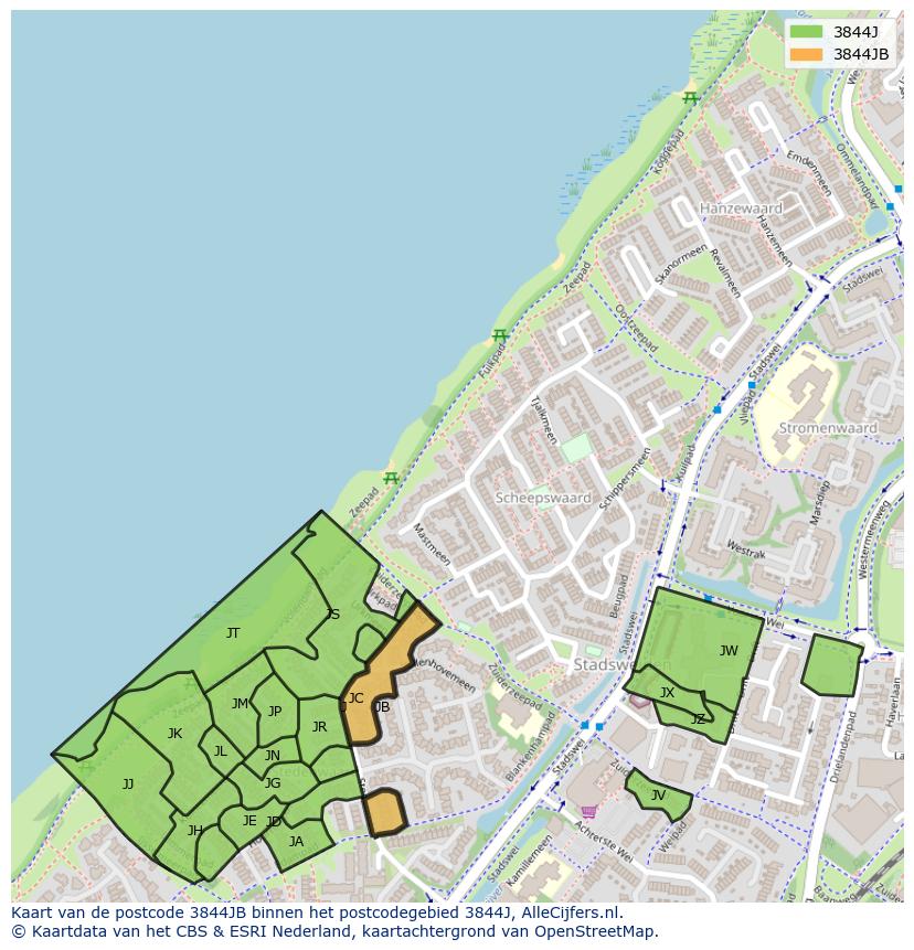 Afbeelding van het postcodegebied 3844 JB op de kaart.