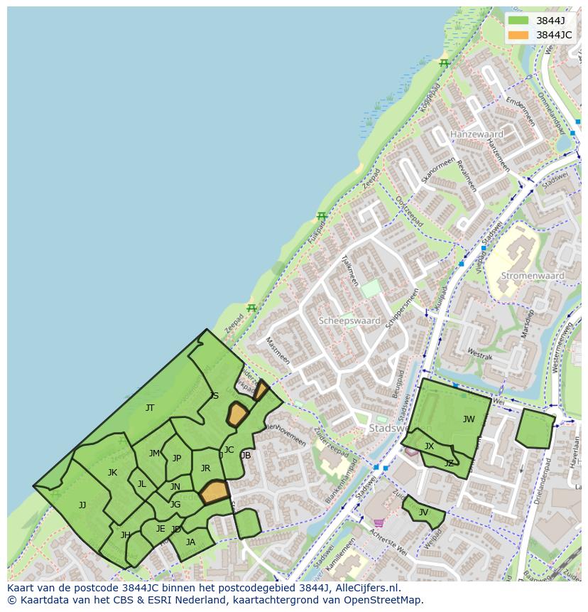 Afbeelding van het postcodegebied 3844 JC op de kaart.