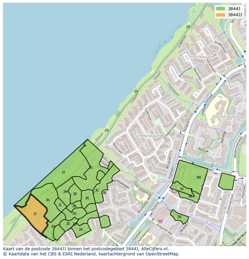 Afbeelding van het postcodegebied 3844 JJ op de kaart.