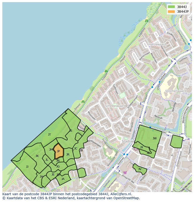 Afbeelding van het postcodegebied 3844 JP op de kaart.