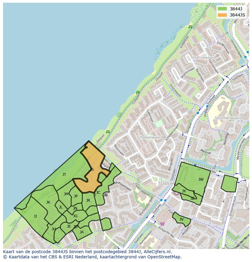 Afbeelding van het postcodegebied 3844 JS op de kaart.