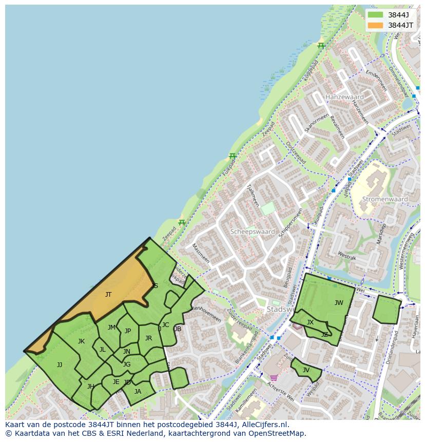 Afbeelding van het postcodegebied 3844 JT op de kaart.