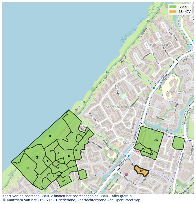 Afbeelding van het postcodegebied 3844 JV op de kaart.