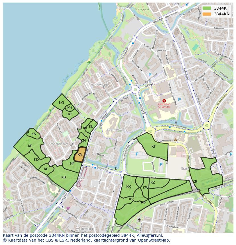 Afbeelding van het postcodegebied 3844 KN op de kaart.