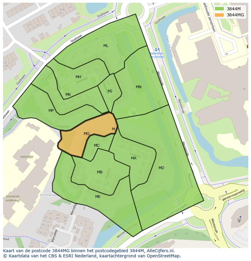 Afbeelding van het postcodegebied 3844 MG op de kaart.