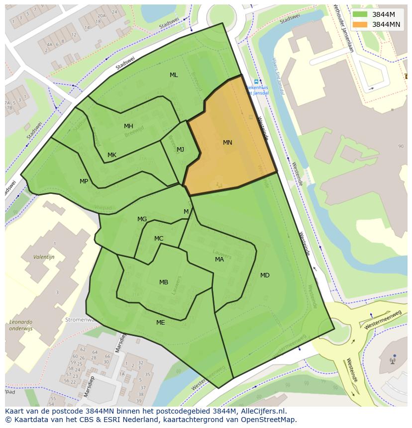 Afbeelding van het postcodegebied 3844 MN op de kaart.
