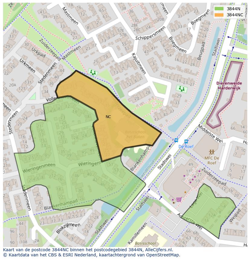 Afbeelding van het postcodegebied 3844 NC op de kaart.