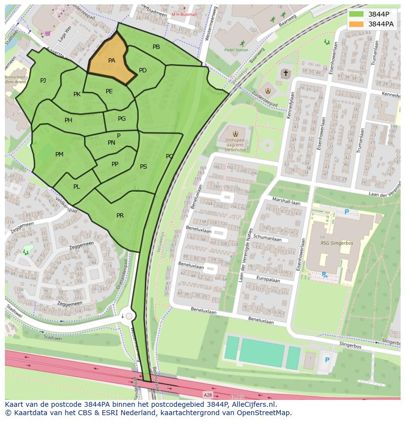 Afbeelding van het postcodegebied 3844 PA op de kaart.