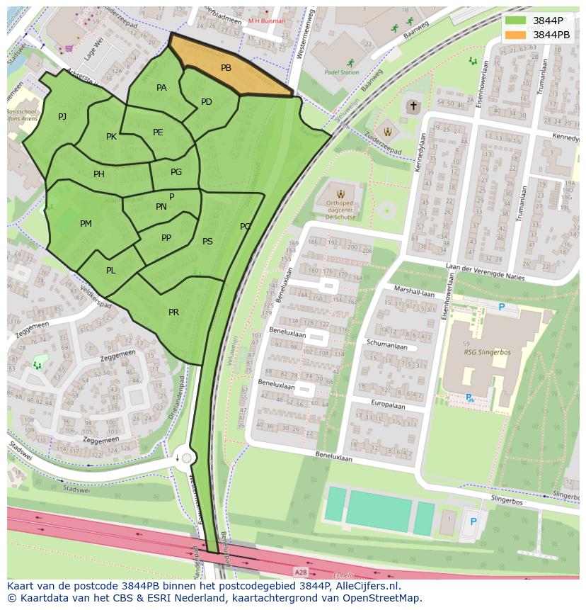 Afbeelding van het postcodegebied 3844 PB op de kaart.