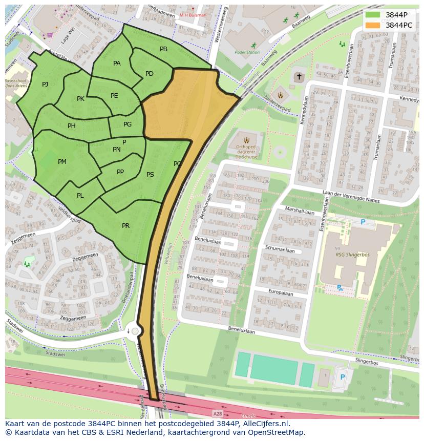 Afbeelding van het postcodegebied 3844 PC op de kaart.