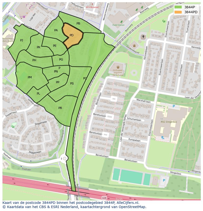 Afbeelding van het postcodegebied 3844 PD op de kaart.