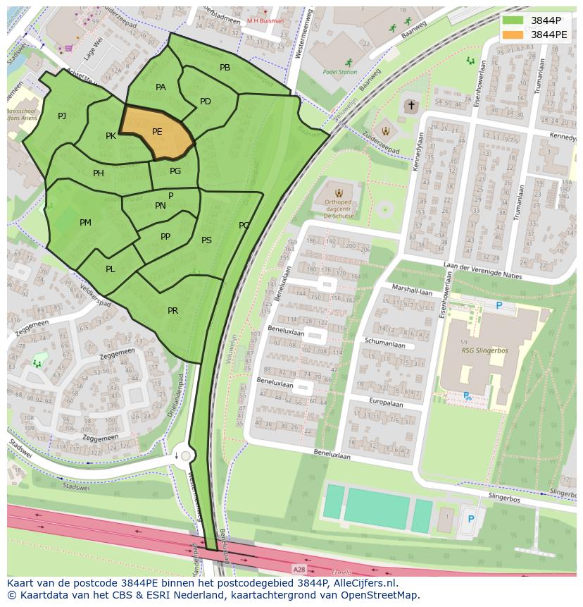 Afbeelding van het postcodegebied 3844 PE op de kaart.