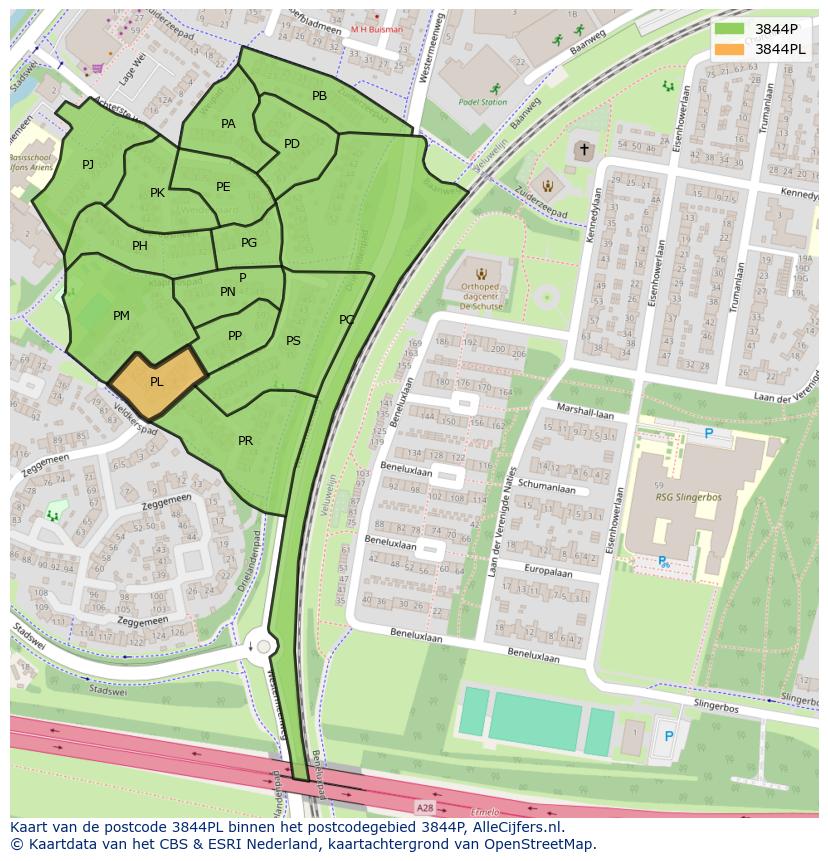 Afbeelding van het postcodegebied 3844 PL op de kaart.