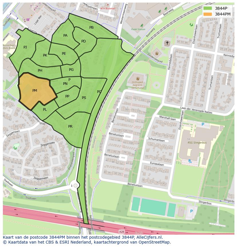 Afbeelding van het postcodegebied 3844 PM op de kaart.