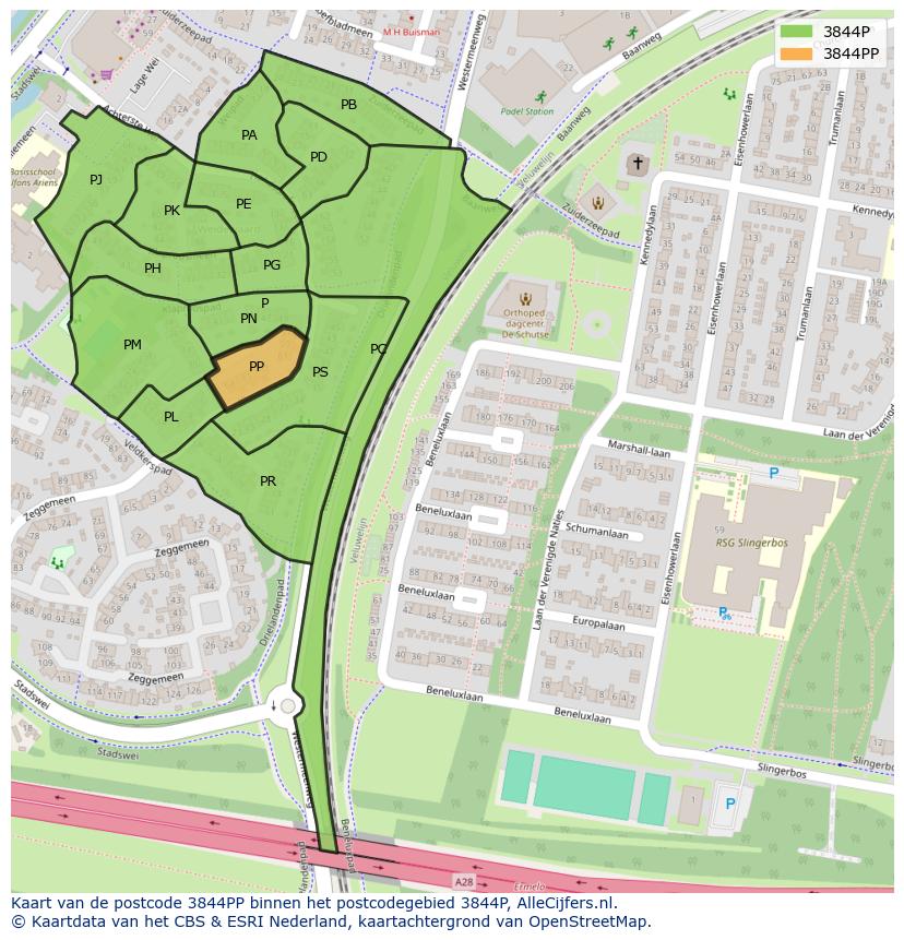 Afbeelding van het postcodegebied 3844 PP op de kaart.