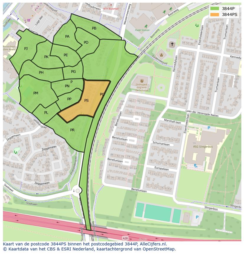 Afbeelding van het postcodegebied 3844 PS op de kaart.