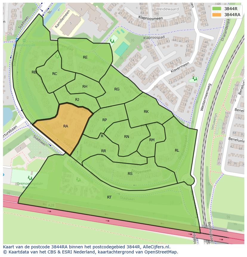 Afbeelding van het postcodegebied 3844 RA op de kaart.