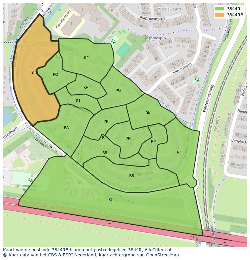 Afbeelding van het postcodegebied 3844 RB op de kaart.