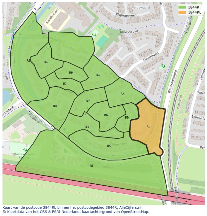 Afbeelding van het postcodegebied 3844 RL op de kaart.