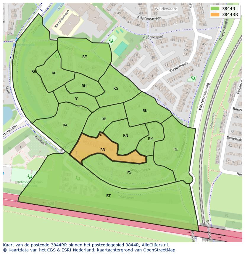 Afbeelding van het postcodegebied 3844 RR op de kaart.