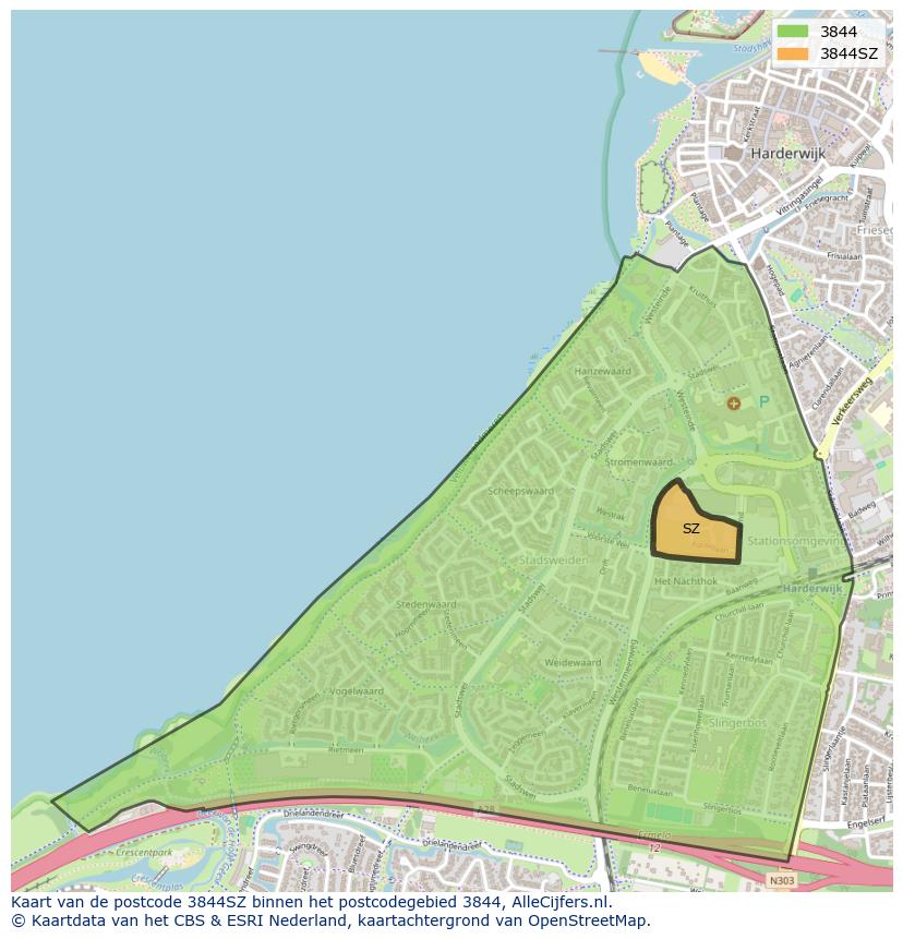 Afbeelding van het postcodegebied 3844 SZ op de kaart.