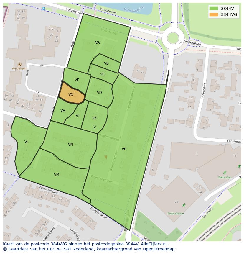 Afbeelding van het postcodegebied 3844 VG op de kaart.