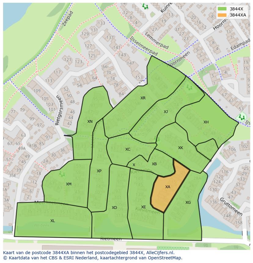 Afbeelding van het postcodegebied 3844 XA op de kaart.