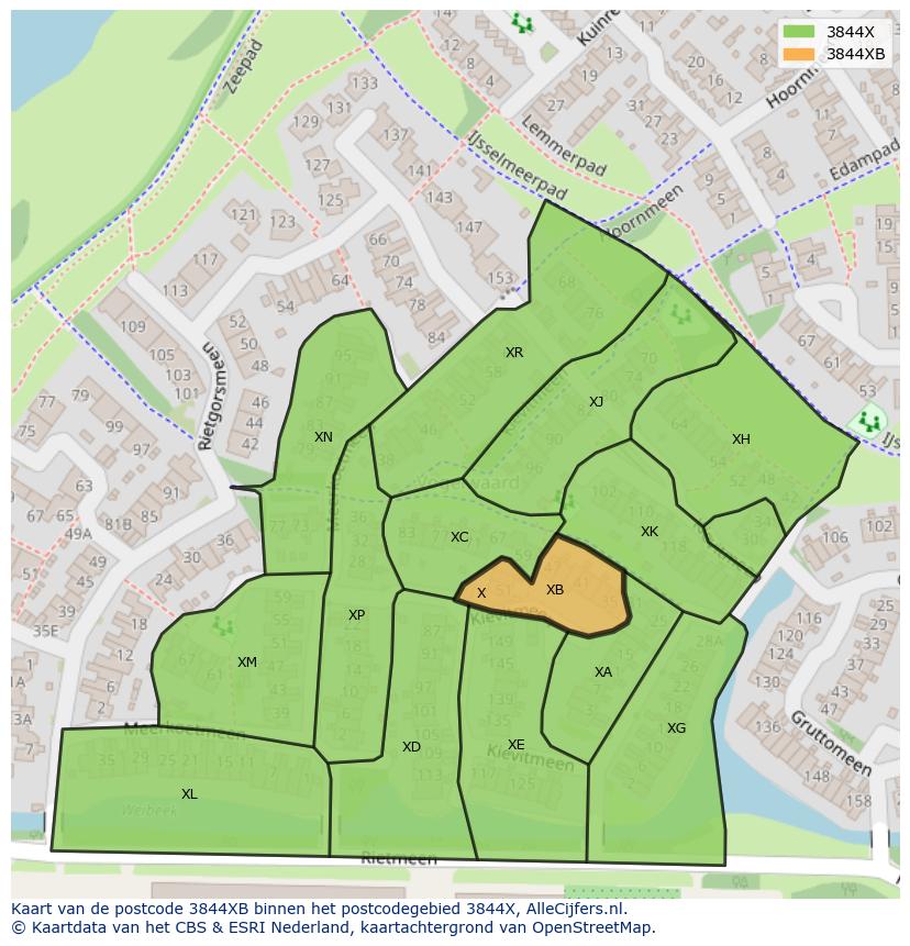 Afbeelding van het postcodegebied 3844 XB op de kaart.
