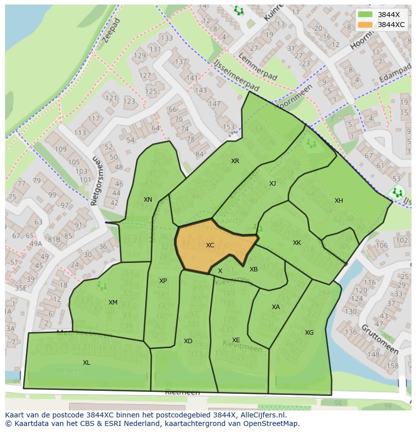 Afbeelding van het postcodegebied 3844 XC op de kaart.