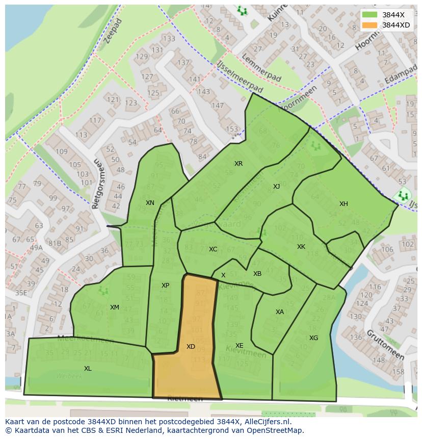 Afbeelding van het postcodegebied 3844 XD op de kaart.