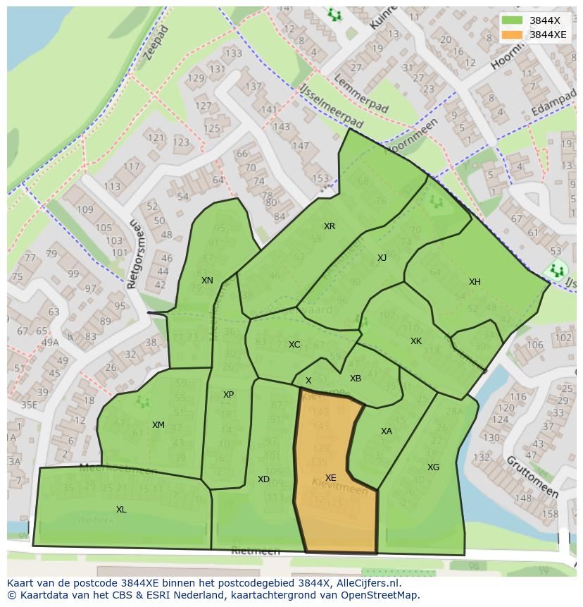 Afbeelding van het postcodegebied 3844 XE op de kaart.