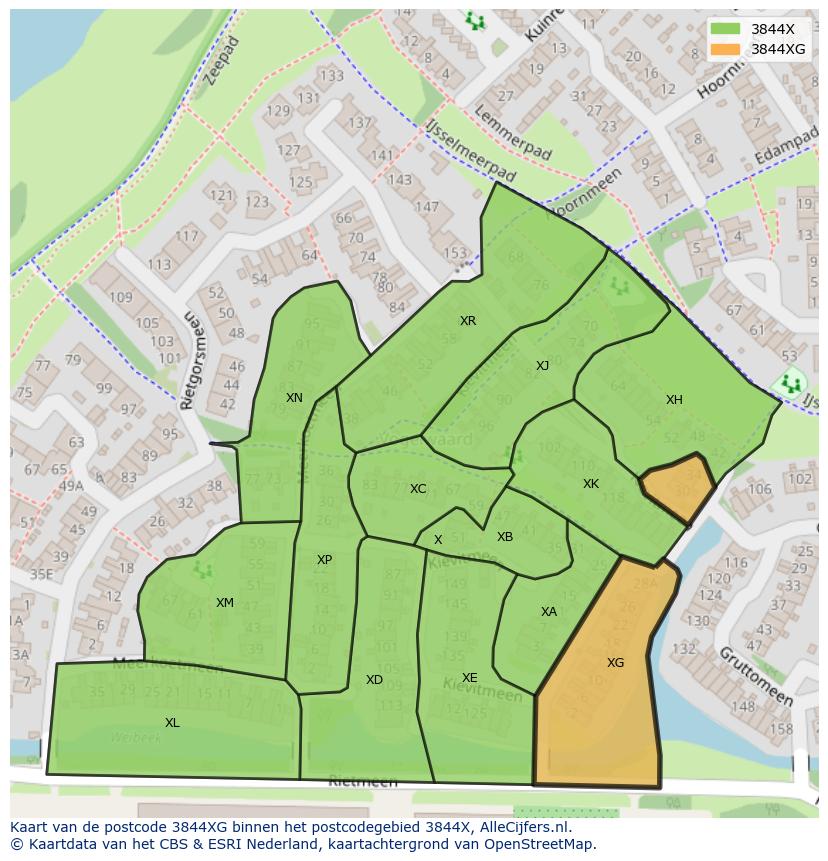 Afbeelding van het postcodegebied 3844 XG op de kaart.