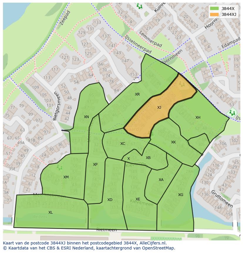 Afbeelding van het postcodegebied 3844 XJ op de kaart.